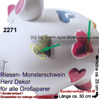 Preview: Sparschwein riesengroßes Monster Sparschwein 3D Design Herzdekor A Sonderverkauf ! 764-B bSa